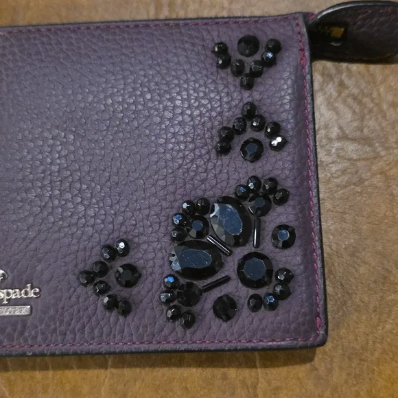 Kate Spade Dark Purple Wristlet with Black Embellishments - Picture 3 of 9